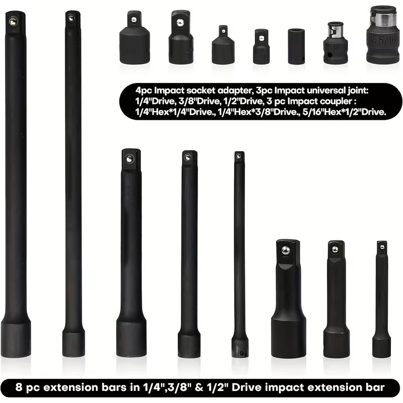 18 Piece Drive Tool Attachment Set – 1/4”, 3/8” & 1/2” - Image 3