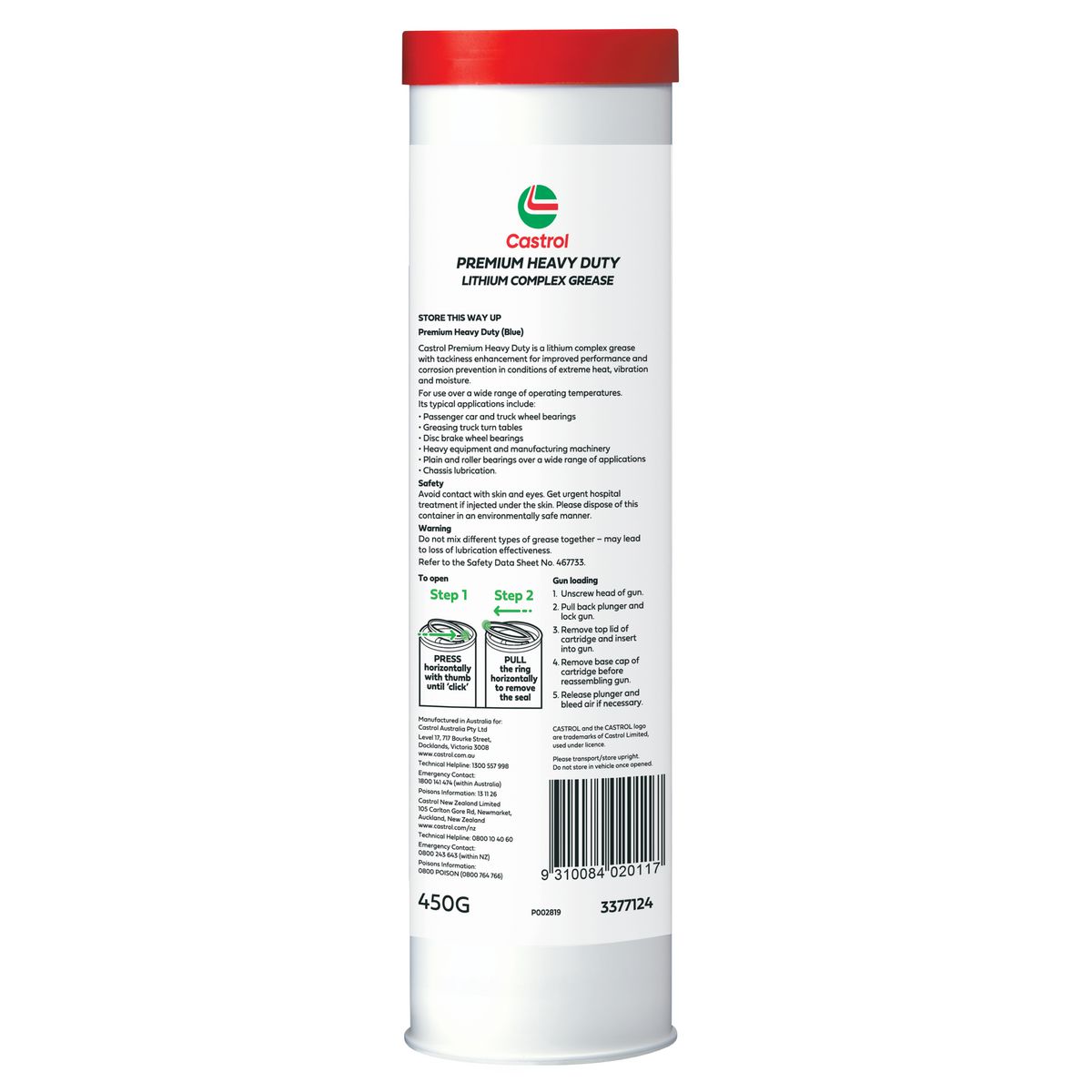 Castrol Premium Heavy Duty Grease Cartridge 450g - Image 2